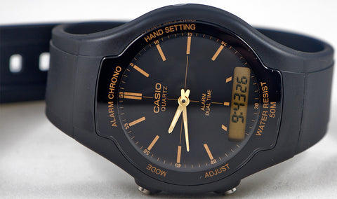 Casio AW-90H-9EV Black Digital Watch Analog Gold 50M WR Stopwatch New