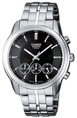 Casio BEM-504D-1A Beside Mens  Chronograph Watch 3-Dials Steel