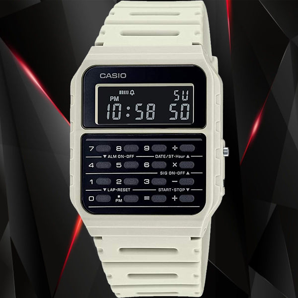 Casio CA53WF-8B Calculator Watch - 8-Digit Databank, Resin Band, Alarm, Chronograph (White)