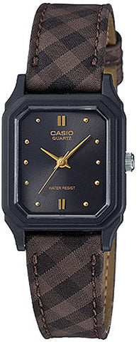 Casio Classic Ladies Analog Black with Brown Cloth Band Watch LQ-142LB-1A New