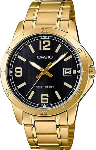 Casio Mens MTP-V004G-1B Gold Tone Analog Watch Stainless Steel Band Day Date New