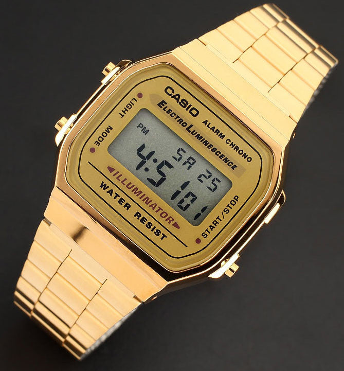 Casio A-168WG-9 Men's GOLD Digital Watch Steel Band Alarm Stopwatch