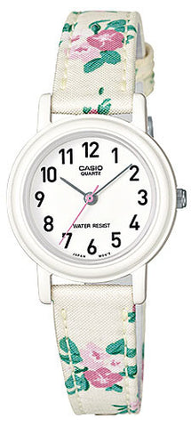 Casio Classic Ladies Analog White Floral Design Cloth Band Watch LQ-139LB-7B2 NEW