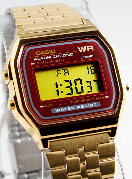 Casio A159WGEA-5 Digital Gold Watch Stainless Steel Red Gold Face Classic New