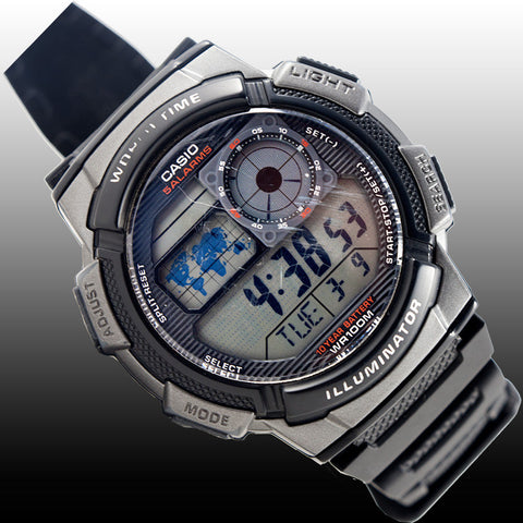 Casio AE-1000W-1BV World Time Map 5 Alarms 10 Year Battery World Map Watch