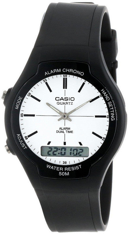 Casio AW-90H-7EV White Digital Watch Analog Gold 50M WR Stopwatch New