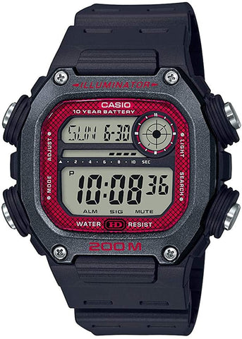 Casio Mens DW-291H-1BV Black Red Classic 200m Sports Watch Alarm Chronograph New