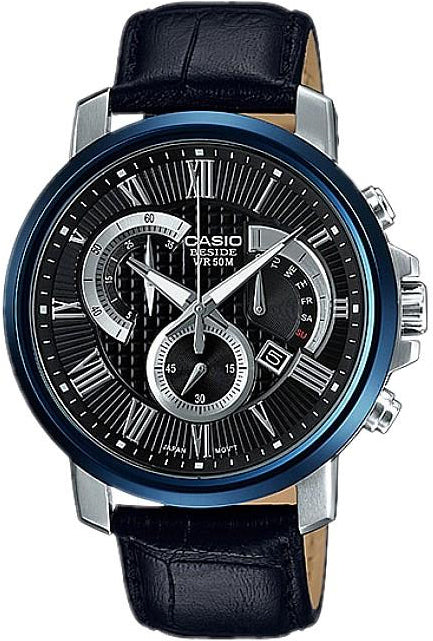 Casio BESIDE BEM-520BUL-1AV Men's Dress Chronograph Watch Black Leather