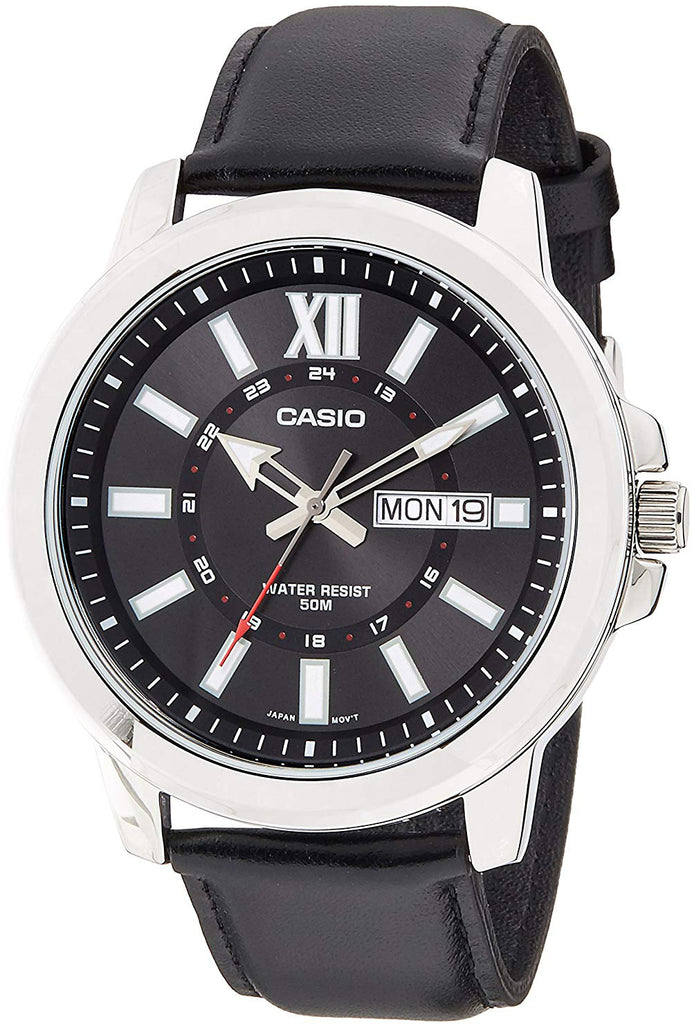 Casio MTP-X100L-1A Mens XL 52mm Black Analog Watch Black Leather