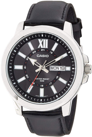 Casio MTP-X100L-1A Mens XL 52mm Black Analog Watch Black Leather Date Date New