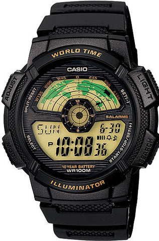 Casio AE-1100W-1BV Mens 100M LCD World Time Sports Watch 10 Year Battery Dual Time