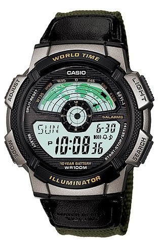 Casio AE-1100WB-3AV Mens Split LCD 100M Cloth Digital Sports Watch 10 Year Battery