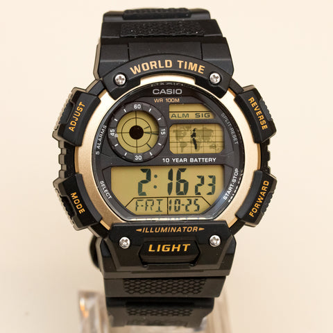 Casio AE-1400WH-9AV World Time 5 Alarms 10 Year Battery Watch LED New