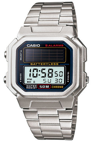 Casio AL-190WD-1A Mens BATTERYLESS Stainless Steel SOLAR Classic Sports Watch 5 ALARMS