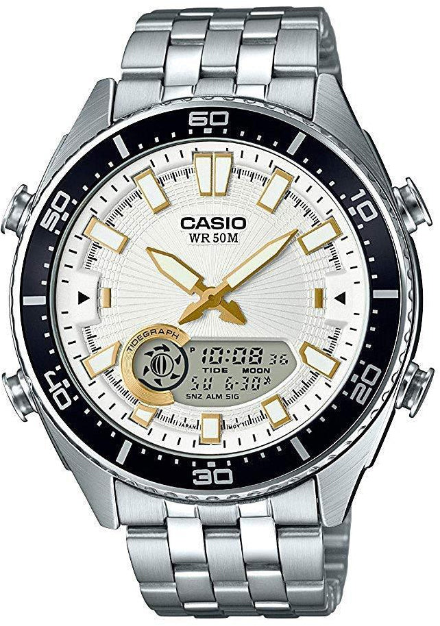 Casio AMW-720D-7AV Mens White Analogue Digital 50M Steel Watch Tide Graph New