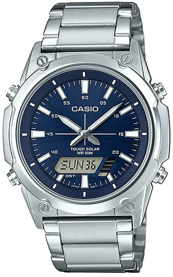 NEW Casio AMW-S820D-2A Men's Tough SOLAR Watch Digital Analog BLUE Steel Band
