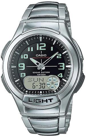 Casio AQ-180WD-1BV Mens Analog Digital Sports Databank Watch Steel LED World Time New