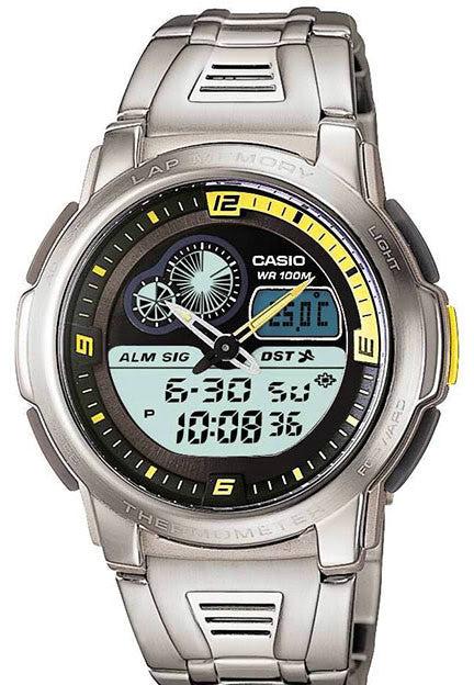Casio AQF-102WD-9BV THERMOMETER World Time 50-lap Memory Steel Band Watch