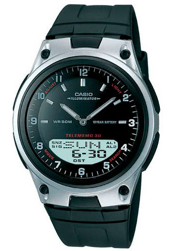 Casio AW-80-1AV Black 30 Page Databank Duo World Time Ana Digital 3 Alarms Watch