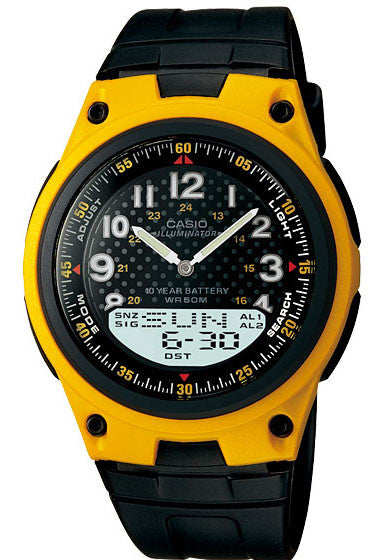 Casio AW-80-9AV Yellow 30 Page Databank Duo World Time Ana Digital 3 Alarms Watch