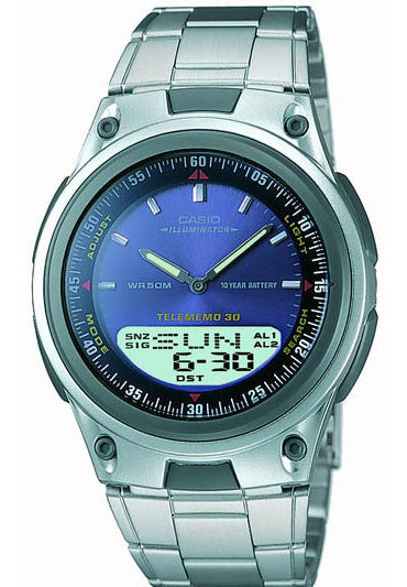 Casio AW-80D-2AV Blue Databank Duo World Time 30 Page Databank Watch Steel Band