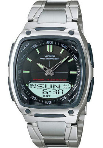 Casio AW-81D-1AV Black Databank Duo World Time 30 Page Databank Watch Steel Band