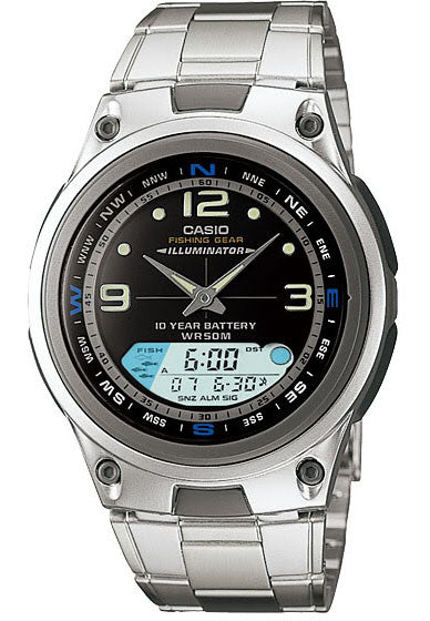 Casio AW-82D-1AV Fishing Gear Moon Data Steel Band 3 Alarms 10 Year Bat Watch