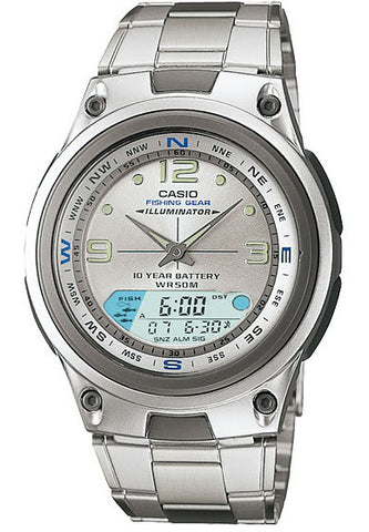 Casio AW-82D-7AV Fishing Gear Moon Data Steel Band 3 Alarms 10 Year Bat Watch