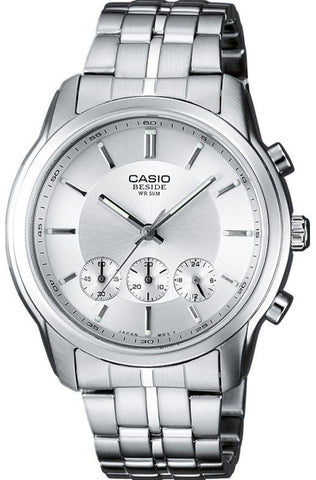 Casio BEM-504D-7A Beside Mens Chronograph Watch 3-Dials Steel