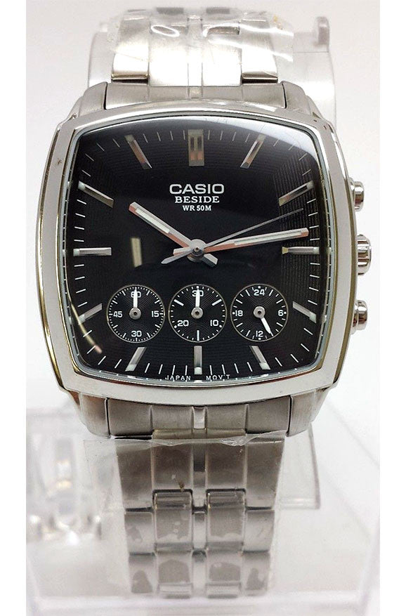 Casio BEM-505D-1A Beside Mens Black Dial Stainless Steel 3 Dial Dress Watch