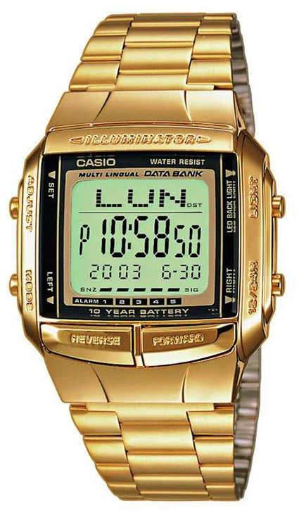 Casio DB-360G-9A Men's Gold Watch 30 Page Databank 13 Languages 10 Year Battery New