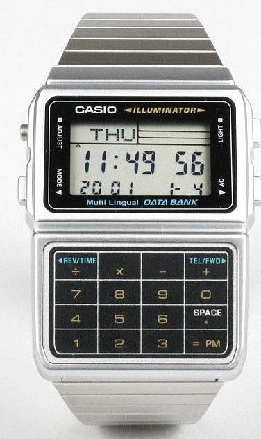 Casio DBC-611-1D Silver Stainless Steel Databank Calculator Watch 5 Alarms NEW