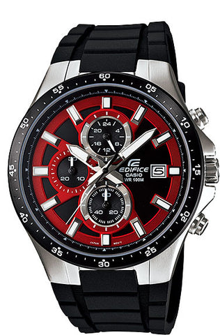 Casio EFR-519-1A4V Edifice Men's Watch Black Resin Red Dial 100M WR Stopwatch