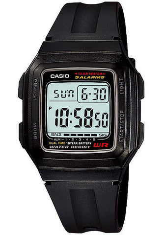 Casio F-201WA-1A Digital Illuminator 2 Time Zones 10 Year Battery Watch