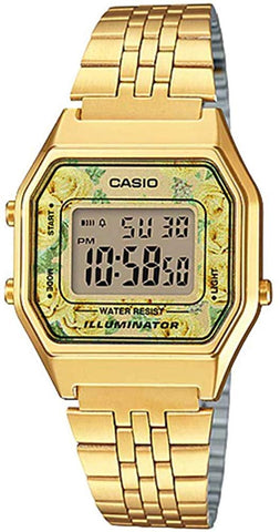 Casio LA-680WGA-9C Women's FLORAL Mid-Size Digital Watch GOLD