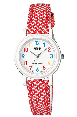 Casio LQ-139LB-4B Elegant Ladies Red Checkered Analogue Leather Cloth Band Watch