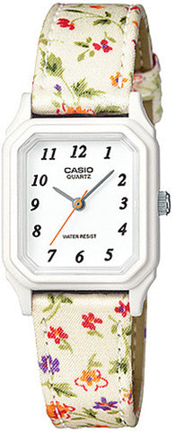 Casio Classic White Floral Cloth Band Ladies Watch LQ142LB-7B New 2015 Model