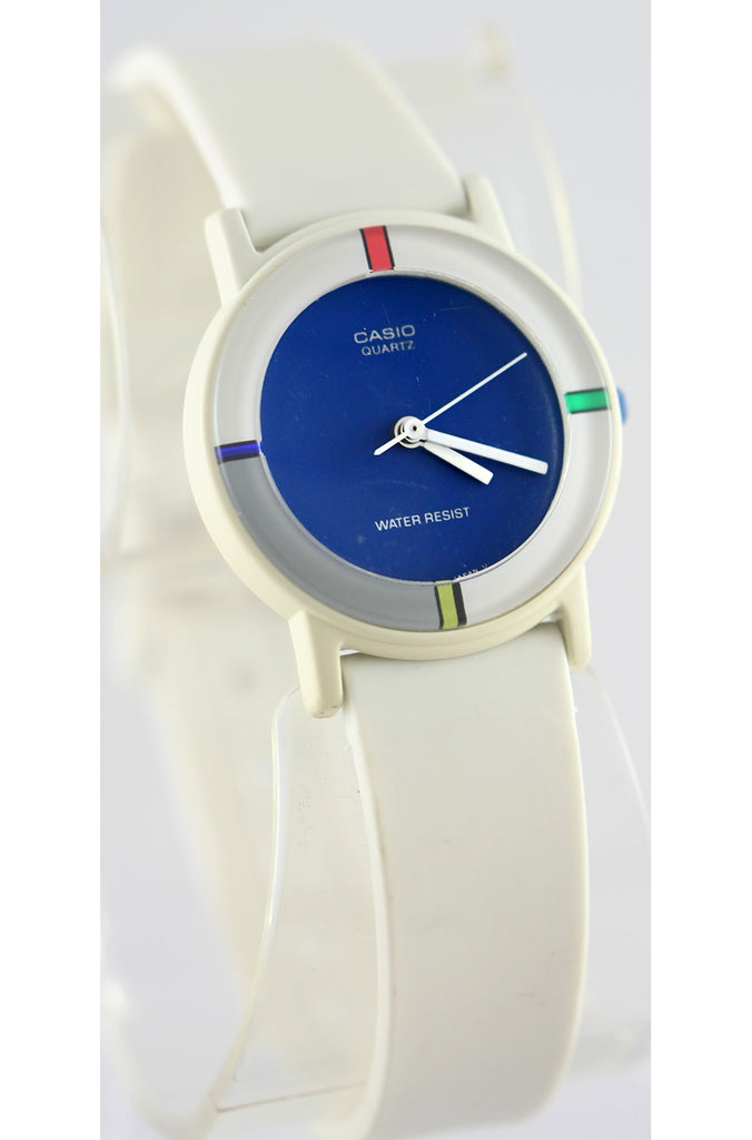 Casio LQ-61-2 Ladies Vintage 1990s Analog Watch Blue Face White Band New