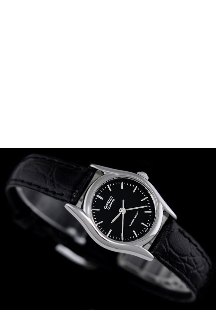 Casio LTP-1094E-1A Ladies Black Analogue Croc Leather Band Watch