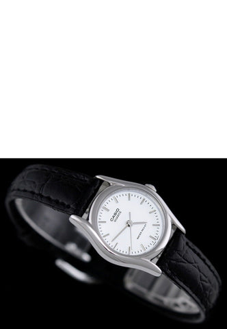 Casio LTP-1094E-7A Ladies White Analogue Croc Leather Band Watch