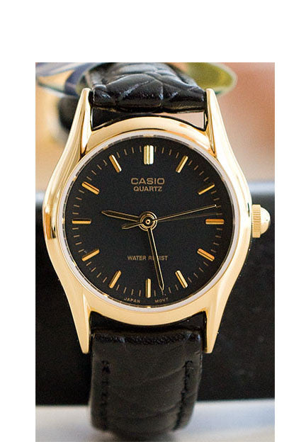 Casio LTP-1094Q-1A Ladies Black Analogue Leather Bracelet Watch