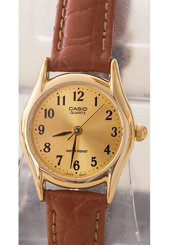 Casio LTP-1094Q-9B Ladies Gold Analogue Genuine Leather Band Watch