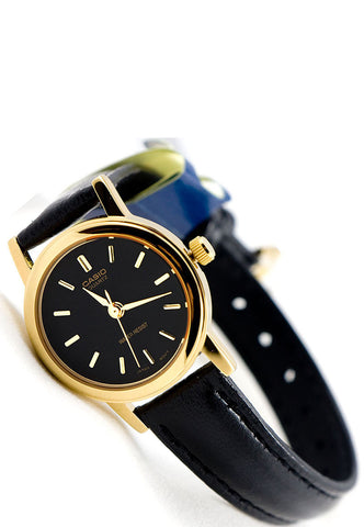 Casio LTP-1095Q-1A Ladies Black Gold Analogue Watch Leather