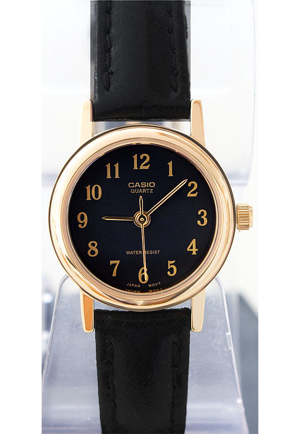 Casio LTP-1095Q-1B Ladies Black Gold Analogue Watch Leather
