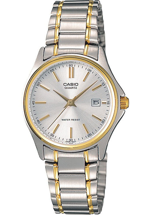 Casio LTP-1183G-7AD Ladies Gold and Silver Analogue Steel Bracelet Date Display Watch