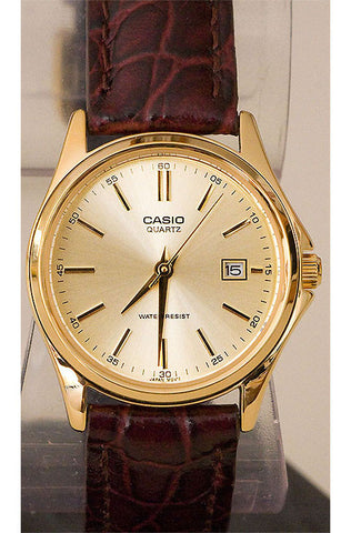 Casio LTP-1183Q-9A Women's Gold Analogue Watch Leather Band with Date
