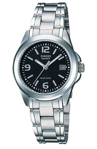 Casio LTP-1241D-1A Black Ladies Analogue Steel Band with Date Display Watch