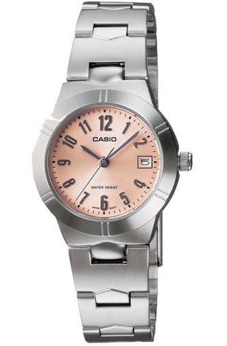 Casio LTP-1241D-4A3 Orange Ladies Analogue Steel Band Date Watch