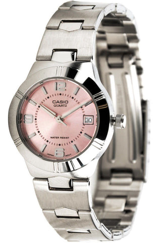 Casio LTP-1241D-4A Pink Ladies Analogue Steel Band with Date Display Watch