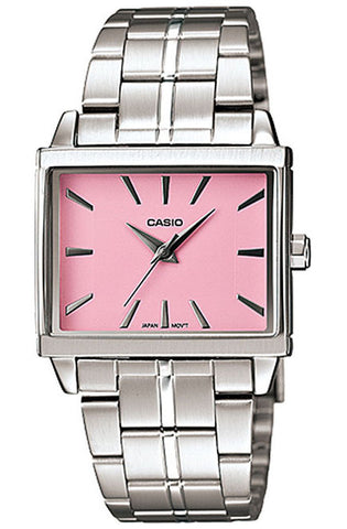 Casio LTP-1334D-4A Ladies Silver Stainless Steel Quartz Watch with Pink Dial NEW